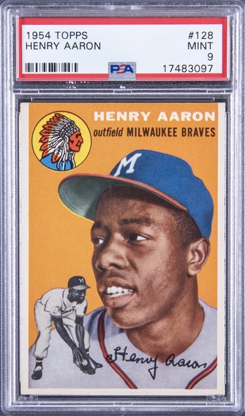 1954 Topps #128 Henry Aaron Rookie Card – PSA MINT 9