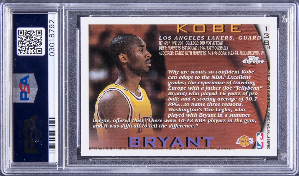 Lot Detail - 1996-97 Topps Chrome Refractor #138 Kobe Bryant 