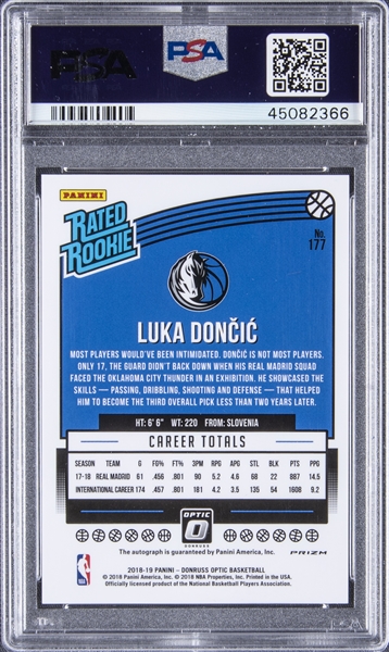 Luka Doncic Signed 2019-20 Donruss Optic My House Purple #1 (PSA