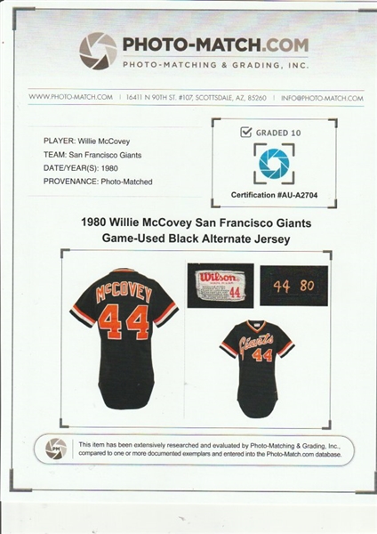 Lot Detail - 1980 Willie McCovey San Francisco Giants Game-Used Black  Alternate Jersey (Photo-Matched & Graded 10)