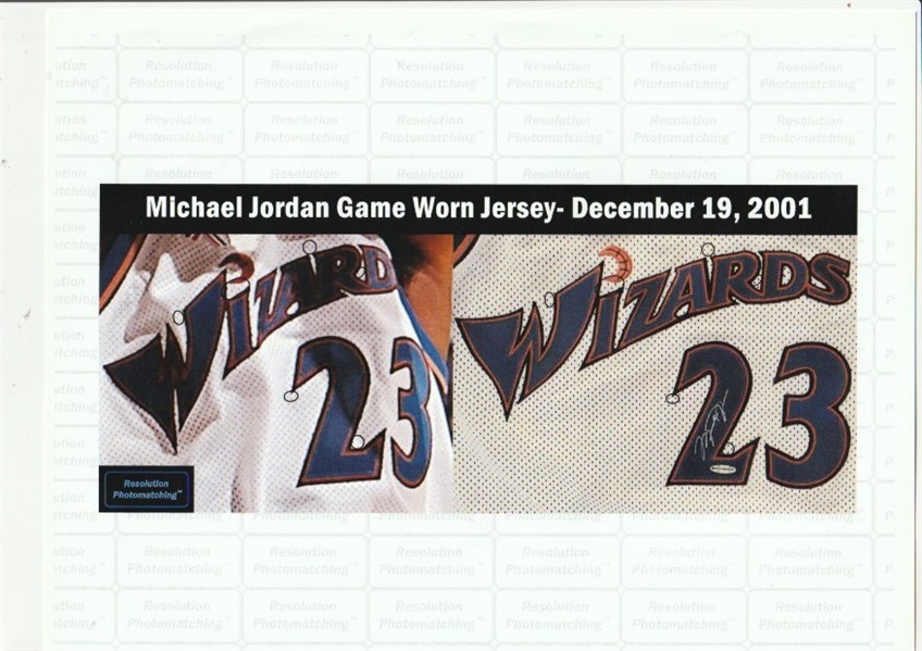 2001-02 Michael Jordan Game Used Photo Matched and Signed Washington  Wizards #23 Home Jersey Used on 11/11/01 - Double-Double 16 Pts. & 12 Reb.  (Meigray, Uda & Sports Investors Authentication)