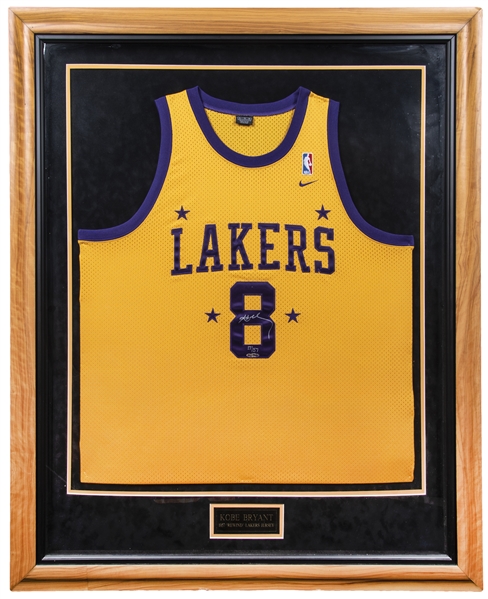 Kobe Bryant Autographed and Framed Gold Lakers #8 Jersey