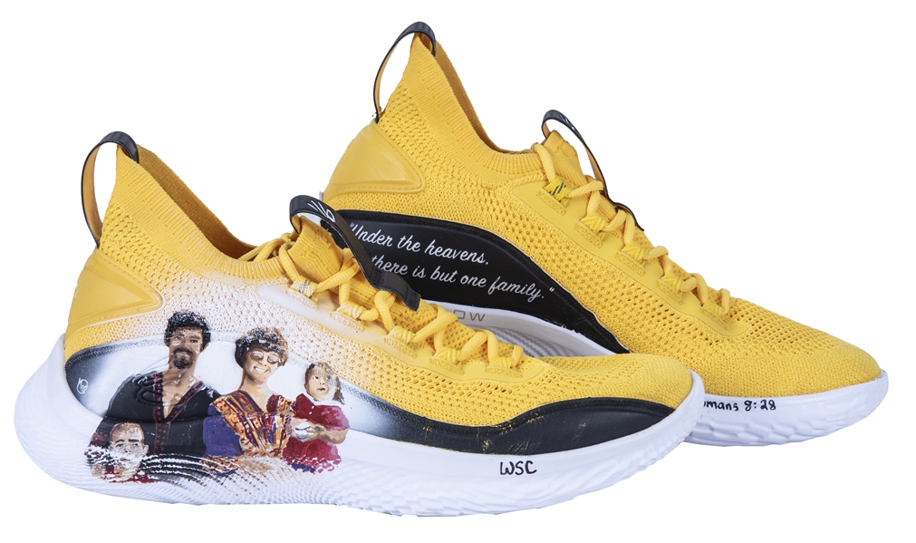 2021 Steph Curry Game-Used, Photo Matched & Inscribed Under Armour Asian Awareness Curry Sneakers - Matched To 4/4/21 - 100% of the Proceeds Donated to Charity - with Bruce Lee Foundation (SIA)