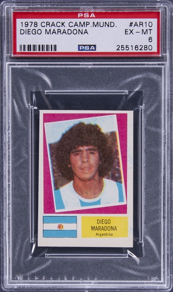 1978 Crack Campeonato Mundial #AR10 Diego Maradona Rookie Card - Highest Graded Example, POP 1! - PSA EX-MT 6