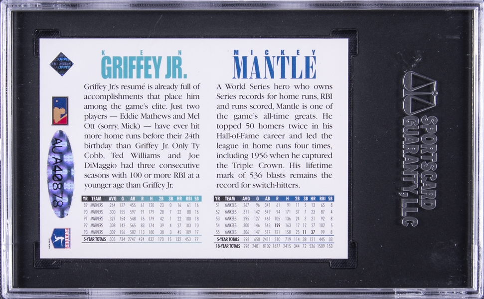 Ken Griffey Jr/Mickey Mantle 1994 Upper Deck Dual Auto PSA 7 Near