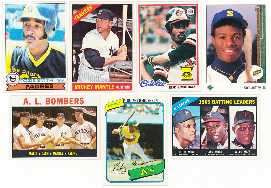 Lot Detail - Lot Of (19) 1964-1989 Baseball Hall Of Famers & All Stars -  Featuring 1979 Topps #116 Ozzie Smith Rookie Card & 1980 Topps #482 Rickey  Henderson Rookie Card