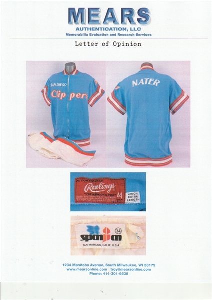 Lot Detail - 1978-82 Swen Nater Game Used San Diego Clippers Warm Up Jacket  & Pants (MEARS)