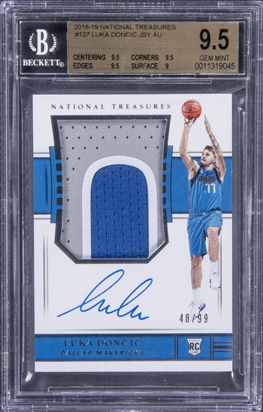 2018-19 National Treasures #127 Luka Doncic Signed Rookie Patch Card (#48/99) - BGS GEM MINT 9.5/BGS 10  