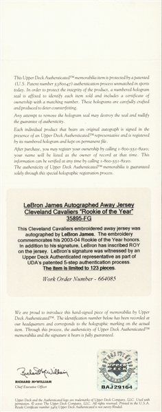 Lot Detail - 2004 LeBron James Signed and Framed Limited Edition (#55/123)  Cleveland Cavaliers Rookie of the Year Embroidered Road Jersey Framed to  34x43 (UDA)