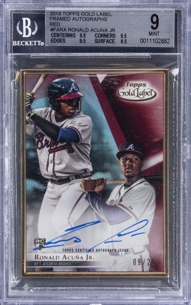 Lot Detail - 2018 Topps Gold Label Framed Autographs Red #FARA Ronald  Acuna Jr. Signed Rookie Card - BGS MINT 9/BGS 10