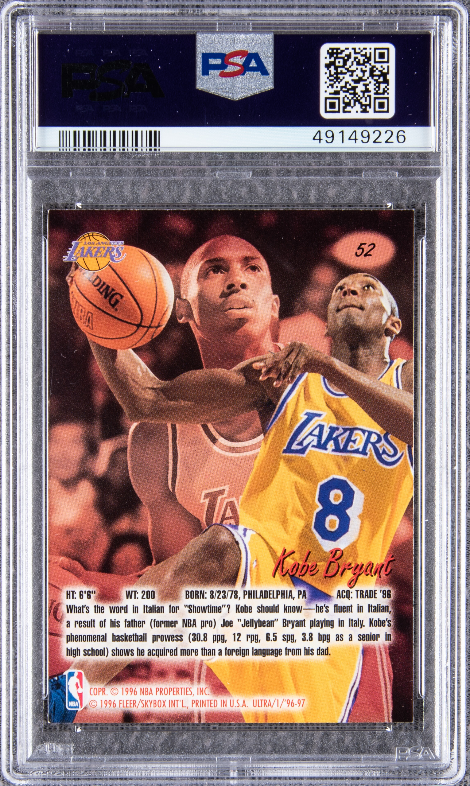Lot Detail - 1996-97 Fleer Ultra #52 Kobe Bryant Rookie Card - PSA NM 7