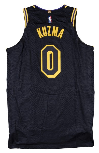 Lot Detail - 2018 Kyle Kuzma Game Used Los Angeles Lakers #0 Alternate  Jersey Photo Matched To 3 Games Including A Double-Double On 3/30/18!  (MeiGray)