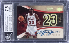 2005-06 Upper Deck Exquisite Collection “Numbers” #ENMJ Michael Jordan Signed Patch Card (#17/23) - BGS NM+ 7.5/BGS 10