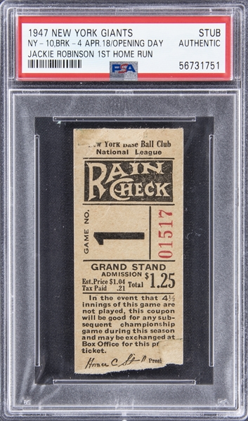 Lot Detail - 1947 New York Giants Opening Day Score Ticket Stub - Jackie  Robinson's First Home Run (PSA Authentic)
