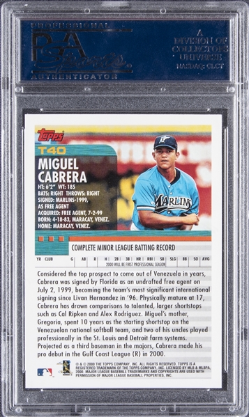 Miguel Cabrera Florida Marlins Autographed 2000 Topps Traded #T40