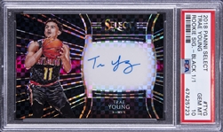 2018-19 Panini Select Rookie Signatures Black #TYG Trae Young Signed Rookie Card (#1/1) - PSA GEM MT 10