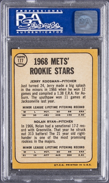 1968 Jerry Koosman Nolan Ryan Topps 177 Rookie NY Mets 