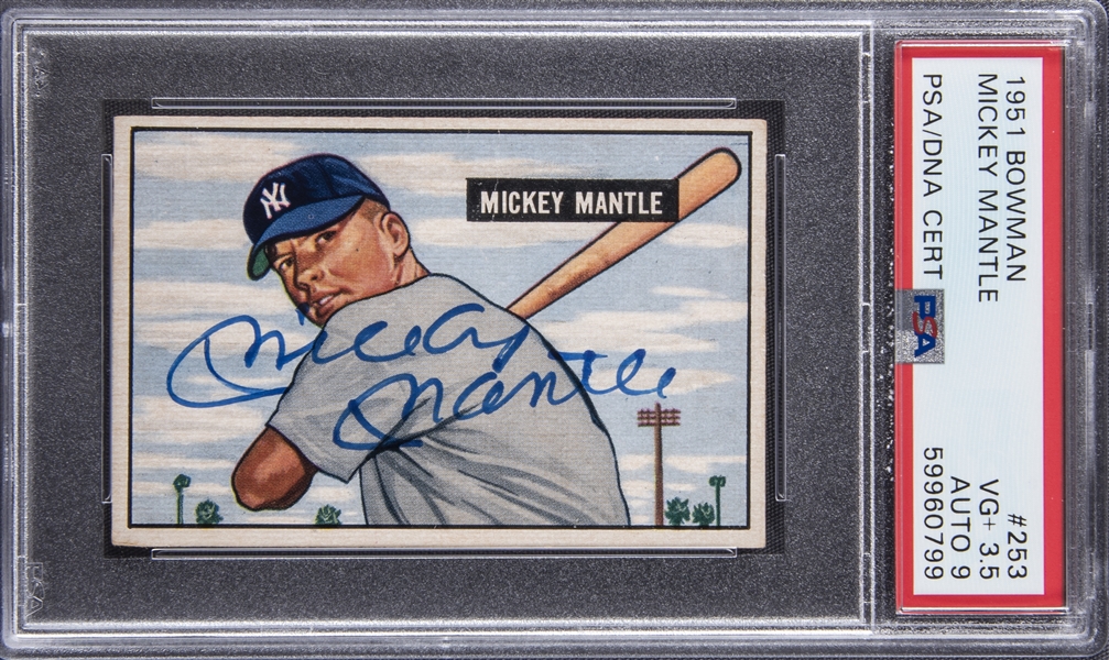1951 Bowman #253 Mickey Mantle Signed Rookie Card – PSA/DNA 9 Signature!