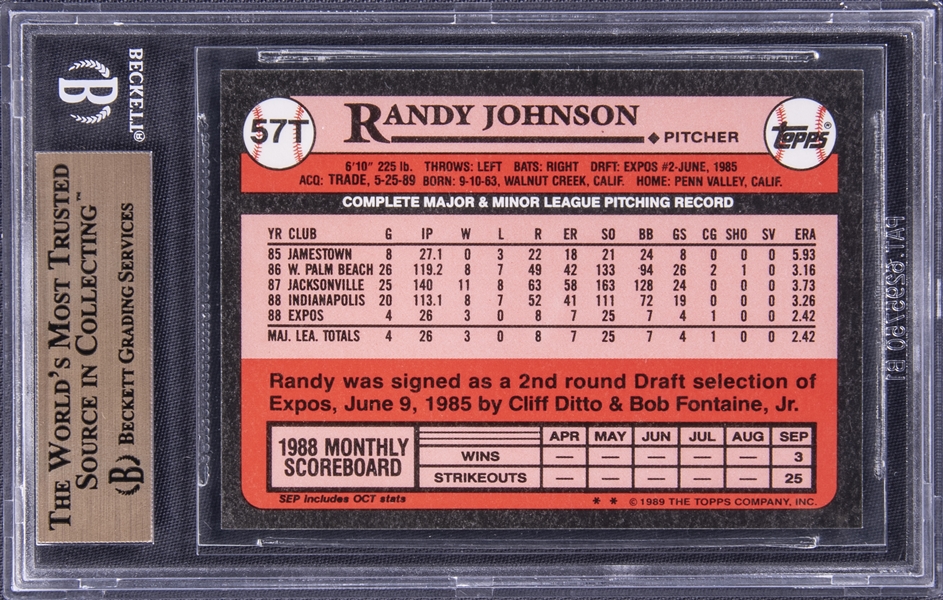 Shipped In Protective Display Case! 1989 Topps Traded Randy Johnson Rookie Baseball Card #57T