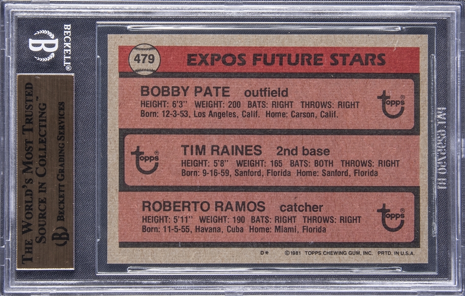 1981 Topps Baseball #479 Tim Raines Rookie Card