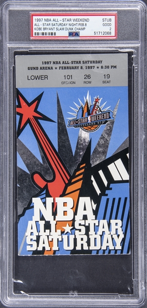 Lot Detail - 1997 NBA All-Star Weekend Ticket Stub From Kobe Bryant's Slam  Dunk Championship POP 2 (PSA 2)
