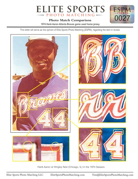 Lot Detail - 1974 Hank Aaron Home Run Record-Breaking Season - Game Used &  Photo Matched Atlanta Braves #44 Road Jersey (MEARS A10, Sports Investors &  Elite Sports)