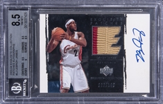 2003-04 UD "Exquisite Collection" Patches Autographs #LJ LeBron James Signed Game Used Patch Rookie Card (#022/100) – BGS NM-MT+ 8.5/BGS 10