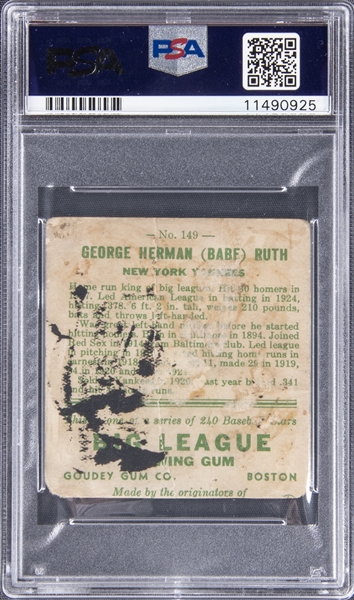 Lot Detail - 1933 Goudey #149 Babe Ruth Signed Card – PSA/DNA 