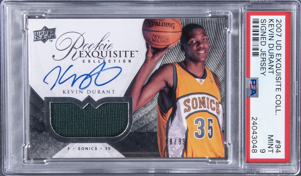 2007-08 UD "Exquisite Collection" Signed Jersey #94 Kevin Durant Signed Rookie Jersey Card (#98/99) - PSA MINT 9