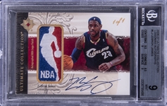 2006-07 UD "Ultimate Collection" Logoman Autographs #LJ LeBron James Signed Game Used Logoman Patch Card (#1/1) – BGS MINT 9/BGS 9