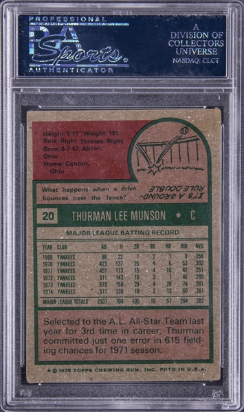 1977 Topps Thurman Munson Signed Card PSA DNA Mint 9 The Only One Known 1/1