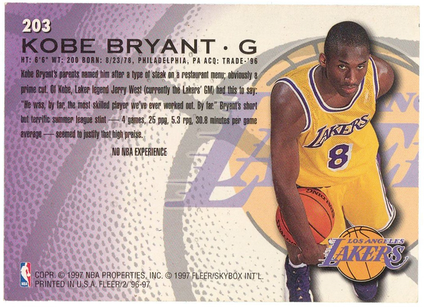 1996-97 Skybox Premium #203 Kobe Bryant Los Angeles Lakers