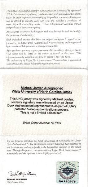 Sold at Auction: Michael Jordan Signed North Carolina Jersey UDA COA
