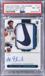 2020-21 Panini National Treasures "Patch Autograph" - Blue #111 Anthony Edwards Signed Nike "Swoosh" Patch Rookie Card (#1/3) – PSA NM-MT 8