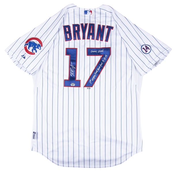 Lot Detail - 2015 Kris Bryant Game Used, Signed & Inscribed Chicago Cubs  Home Jersey - 1st Wrigley Field Home Run On 5/11/15 - Includes Ernie Banks  Memorial Patch (MLB Authenticated & Fanatics)