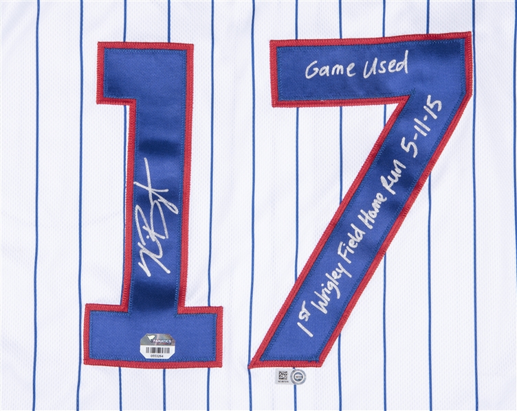 Lot Detail - 2015 Kris Bryant Game Used, Signed & Inscribed Chicago Cubs  Home Jersey - 1st Wrigley Field Home Run On 5/11/15 - Includes Ernie Banks  Memorial Patch (MLB Authenticated & Fanatics)