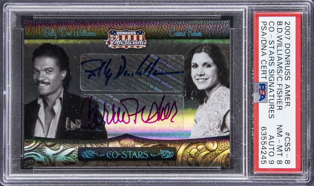 2007 Donruss Americana Co-Stars Signatures #CSS-8 Billy Dee Williams & Carrie Fisher (#1/25) - PSA NM-MT 8/PSA 10