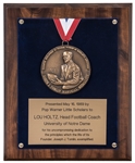 1989 Pop Warner Little Scholars Plaque and Medal Presneted to Lou Holtz (Holtz LOA)