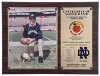 1991 University of Notre Dame Federal Express Orange Bowl Champions Plaque (Holtz LOA)