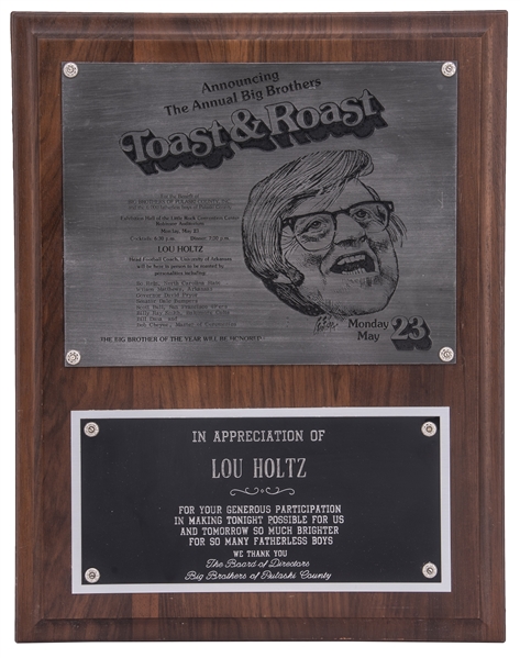 The Annual Big Brothers "Toast & Roast" Appreciation Plaque Presented to Lou Holtz (Holtz LOA)