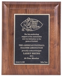 1995 The American Football Coaches Association Acknowledgement Plaque Presented to Larry Bruno as a 35-Year Member (Holtz LOA) 