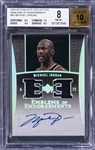 2004-05 UD "Exquisite Collection" Emblems of Endorsements #EM-MJ Michael Jordan Signed Game Used Patch Card (#01/10) – BGS NM-MT 8/BGS 10