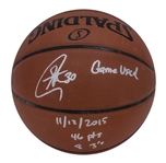 2015 Steph Curry Game Used, Signed & Inscribed Official NBA Basketball Used on 11/12/2015 (Resolution Photo-matching & JSA)
