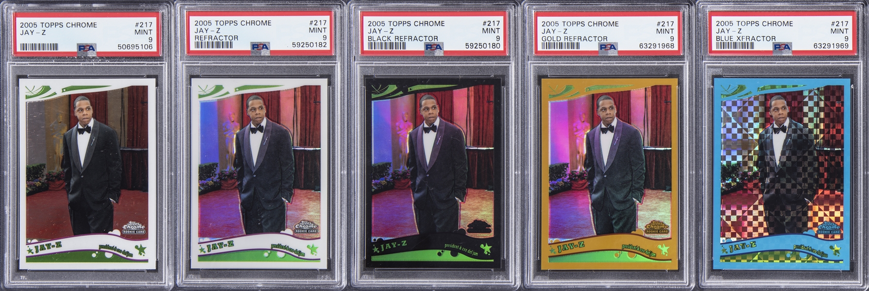2005-06 Topps Chrome #217 Jay-Z PSA MINT 9 Quintet (5 Different) – Including Four Refractor Examples!