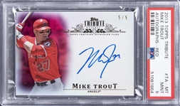2013 Topps Tribute Autographs - Red #TA-MT Mike Trout Signed Card (#5/5) – PSA MINT 9