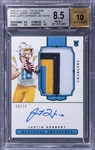 2020 Panini National Treasures Green Jersey Number #158 Justin Herbert Signed Patch Rookie Card (#06/10) - BGS NM-MT+ 8.5/BGS 10