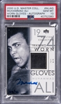 2000 Upper Deck "Master Collection - Ali" Worn Gloves Autograph #ALiAG Muhammad Ali Signed Training Worn Glove Card (#08/70) – PSA GEM MT 10