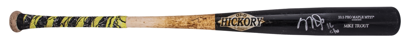 2016 Mike Trout Game Used Signed & Inscribed Old Hickory MT27* Model Bat Photo Matched To 8/28/2016 (Resolution, Anderson LOA & Beckett)