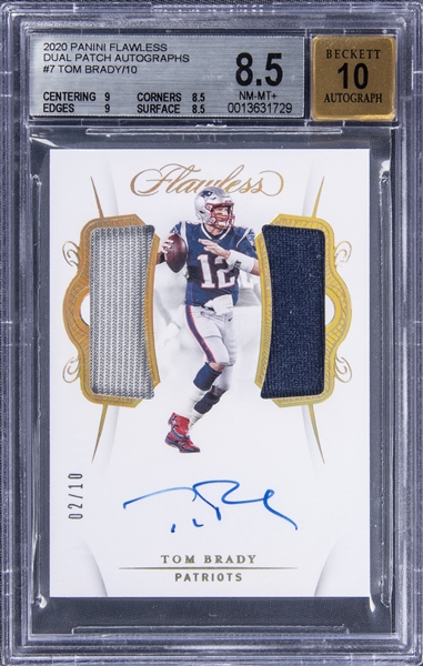2020 Panini Flawless "Dual Patch Autographs" #7 Tom Brady Signed Dual-Jersey Card (#02/10) - BGS NM-MT+ 8.5/BGS 10