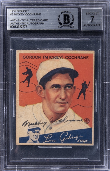 1934 Goudey #2 Mickey Cochrane Signed Card – Beckett "7" Signature